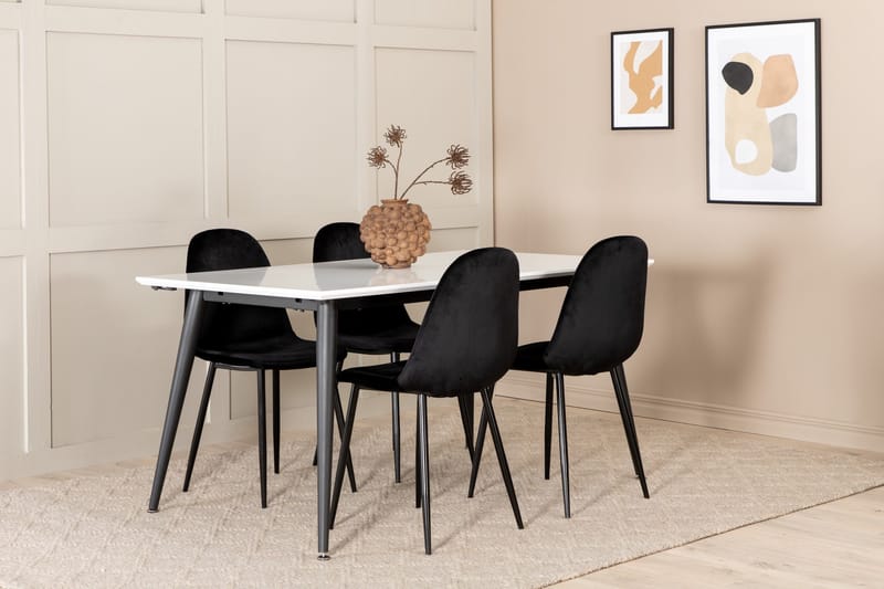 Jimms Uttrekkbar Spisegruppe 150 cm inkl. 4 Pontus Stoler - Hvit/Svart - Møbler - Bord - Spisegrupper