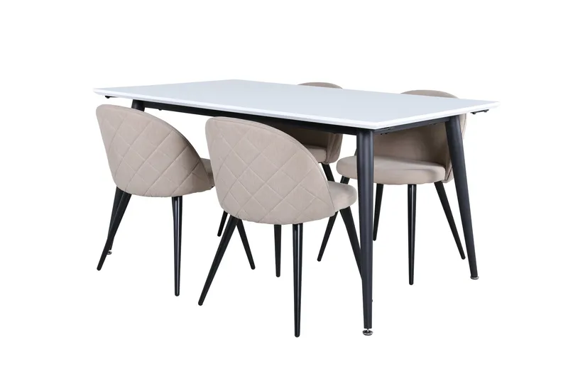 Jimmy Spisegruppe 150 cm Rektangulær med 4 Velvet Stoler, Beige