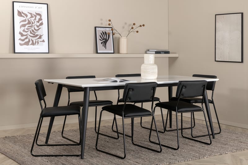 Jimmy Spisegruppe 195 cm Rektangulær med 6 Kenth Stoler - Sort - Møbler - Bord - Spisegrupper