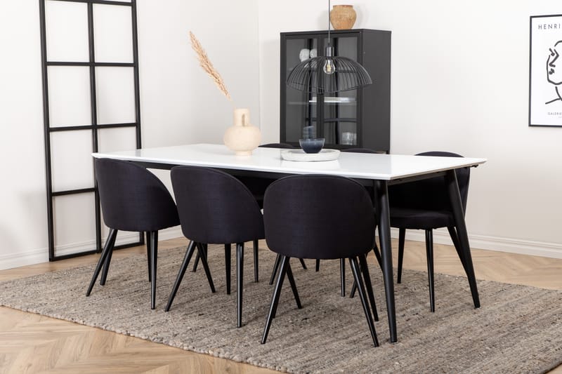 Jimmy Spisegruppe 195 cm Rektangulær med 6 Velvet Stoler - Sort - Møbler - Bord - Spisegrupper