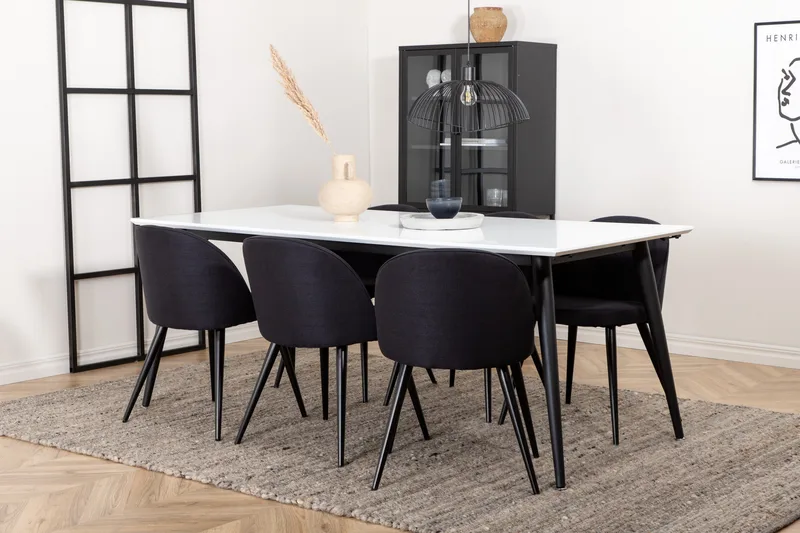 Jimmy Spisegruppe 195 cm Rektangulær med 6 Velvet Stoler - Sort - Møbler - Bord - Spisegrupper