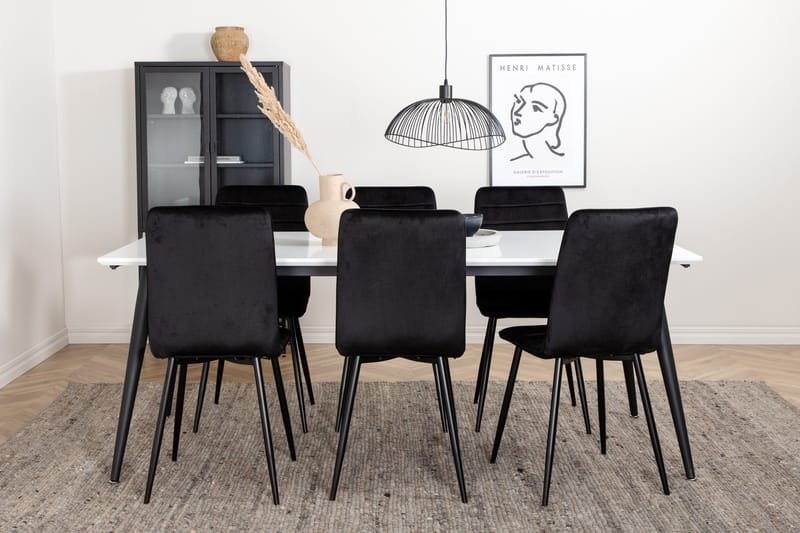 Jimmy Spisegruppe 195 cm Rektangulær med 6 Windu Lyx Stoler, Sort