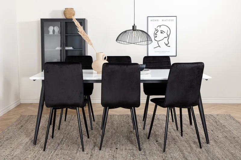 Jimmy Spisegruppe 195 cm Rektangulær med 6 Windu Lyx Stoler, Sort