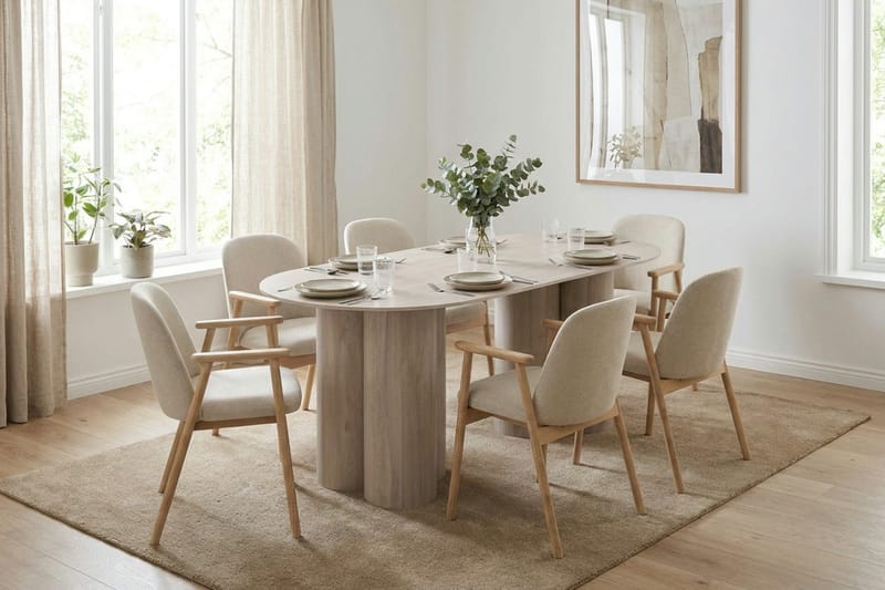 Juno Spisebord Oval 220×100 cm Finér - Hvitvasket - Møbler - Bord - Spisebord & kjøkkenbord
