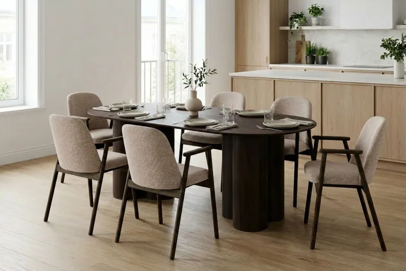Juno Spisebord Oval 220×100 cm Finér - Røkt eik - Møbler - Bord - Spisebord & kjøkkenbord