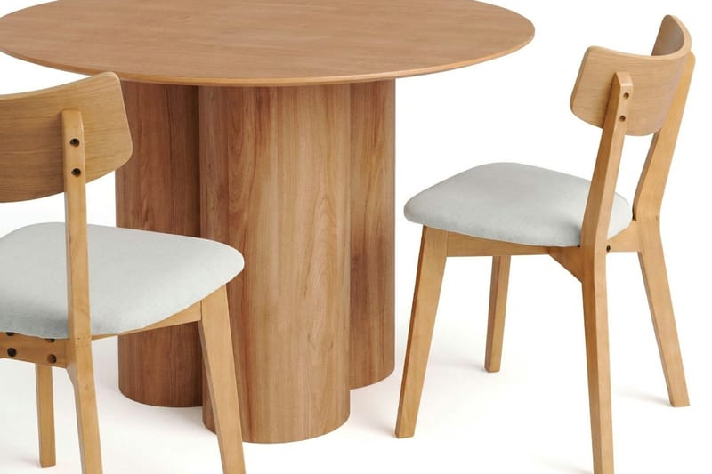 Juno spisegruppe 110 cm rund i eik med 4 Amelia spisestoler med pute - Eik/Beige - Møbler - Bord - Spisegrupper