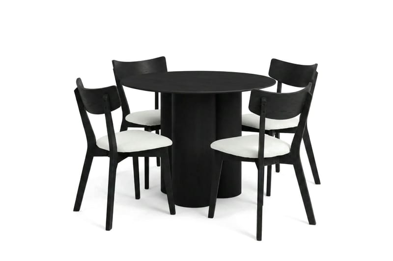 Juno spisegruppe 110 cm rund i svart med 4 Amelia spisestoler med pute - Svart/Beige - Møbler - Bord - Spisegrupper