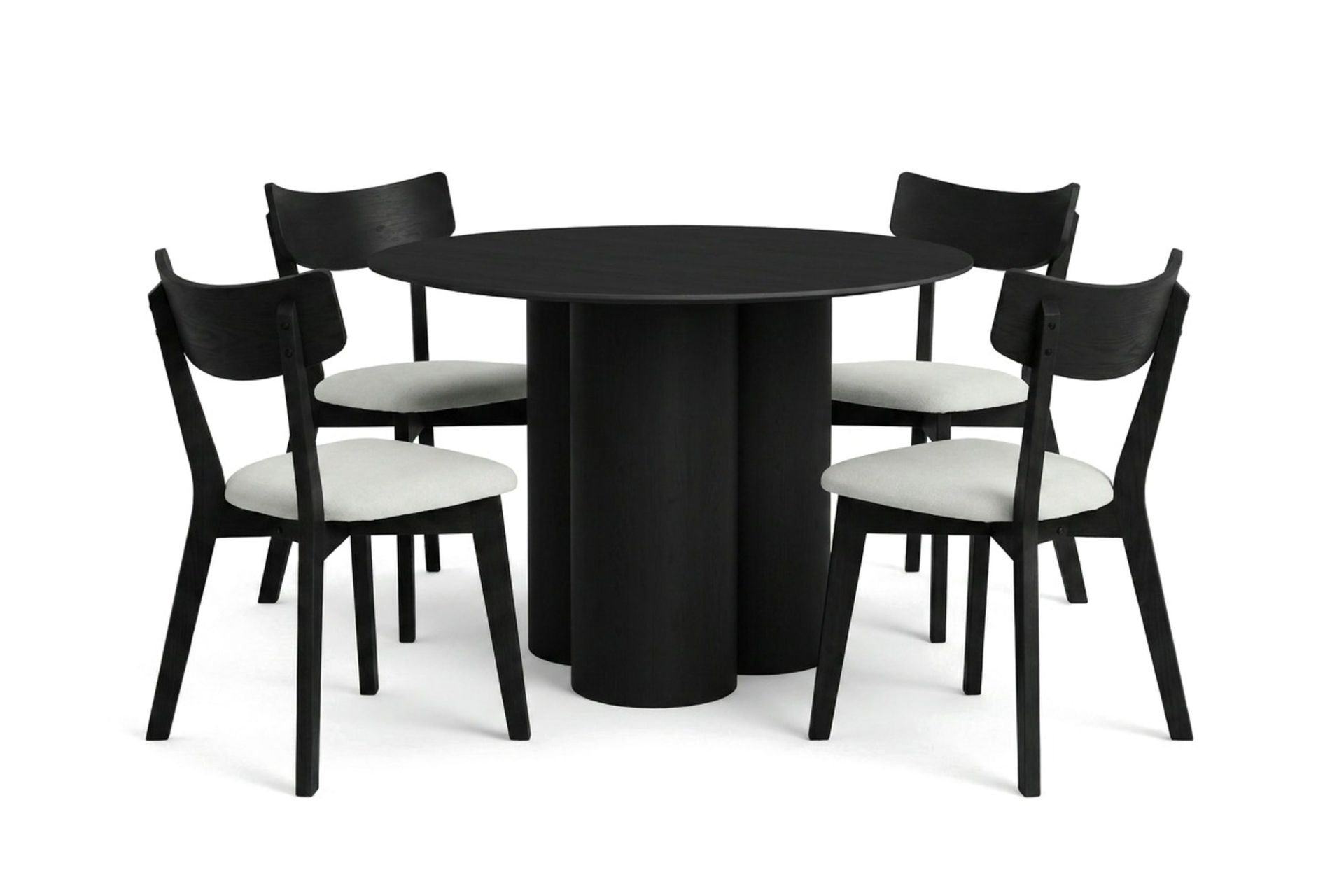 Juno spisegruppe 110 cm rund i svart med 4 Amelia spisestoler med pute - Svart/Beige