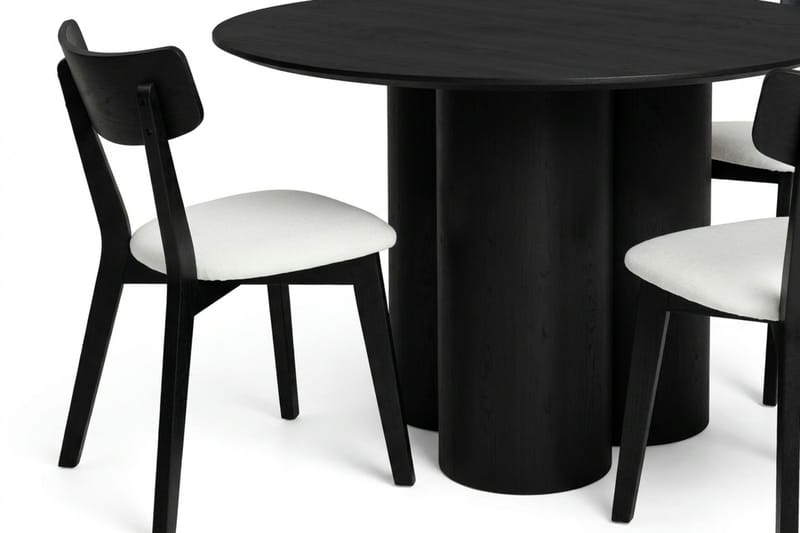 Juno spisegruppe 110 cm rund i svart med 4 Amelia spisestoler med pute - Svart/Beige - Møbler - Bord - Spisegrupper
