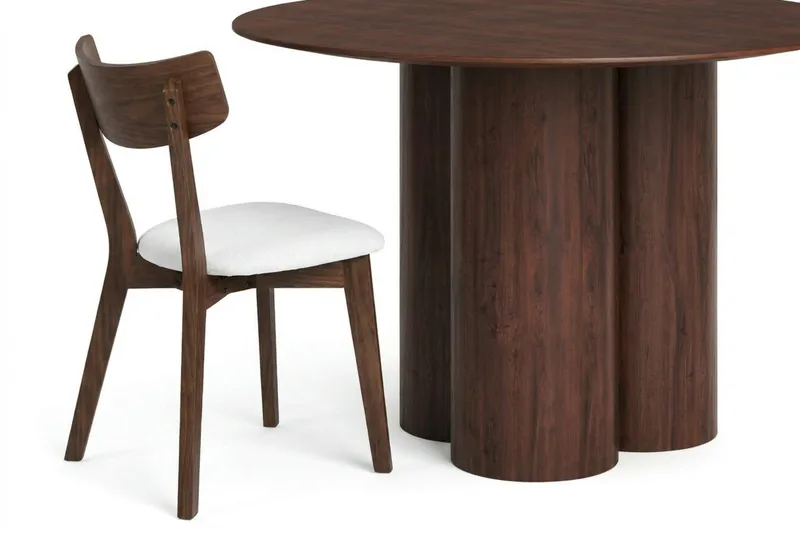 Juno spisegruppe 110 cm rund i valnøtt med 4 Amelia spisestoler med pute - Valnøtt/Beige - Møbler - Bord - Spisegrupper