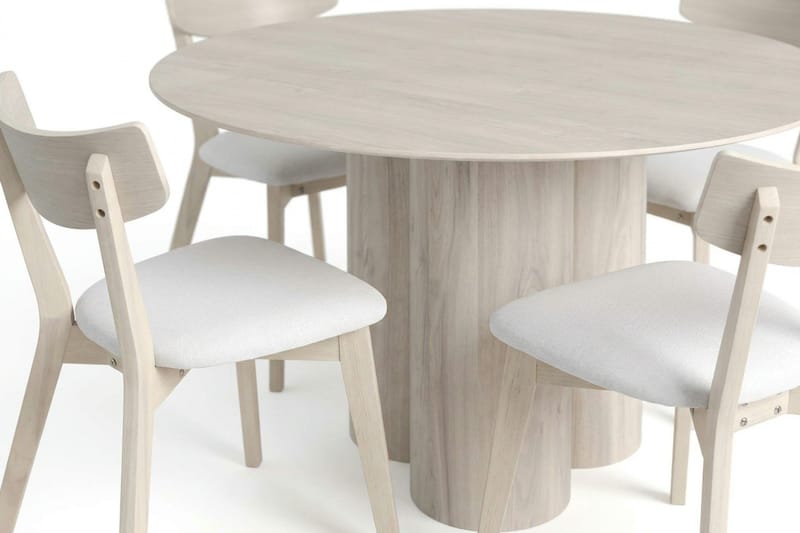Juno spisegruppe 130 cm rund hvitlasert med 6 Ameli spisestoler med pute - Hvitlasert/Beige - Møbler - Bord - Spisegrupper