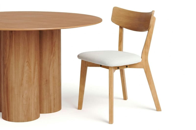 Juno spisegruppe 130 cm rund i eik med 6 Amelia spisestoler med sittepute - Eik/Beige - Møbler - Bord - Spisegrupper