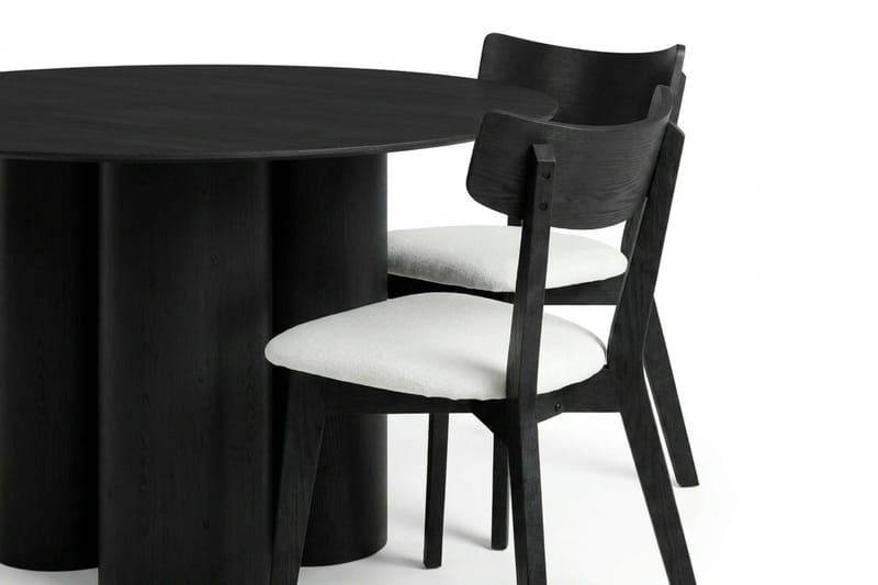 Juno spisegruppe 130 cm rund i svart med 6 Amelia spisestoler med pute - Svart/Beige - Møbler - Bord - Spisegrupper