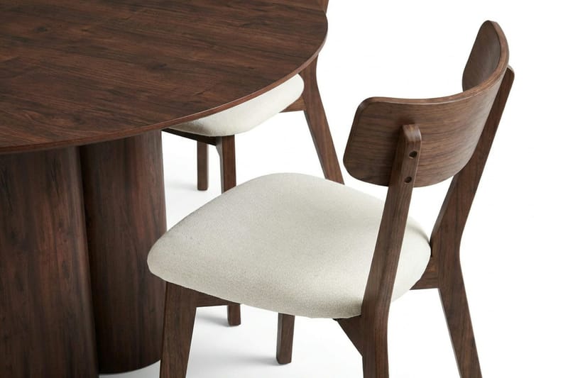 Juno spisegruppe 130 cm rund i valnøtt med 6 Amelia spisestoler med pute - Valnøtt/Beige - Møbler - Bord - Spisegrupper