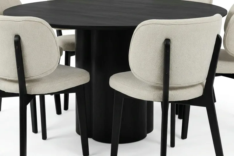 Juno spisegruppe 150 cm rund i svart med 6 Eira spisestoler - Svart - Møbler - Bord - Spisegrupper