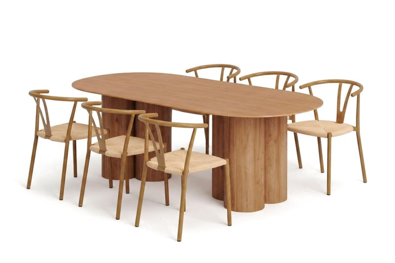 Juno spisegruppe rektangulær 220 cm eik med 6 Elysia spisestoler, Eik