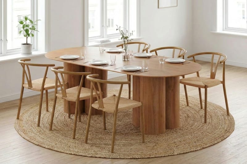 Juno spisegruppe rektangulær 220 cm eik med 6 Elysia spisestoler - Eik - Møbler - Bord - Spisegrupper