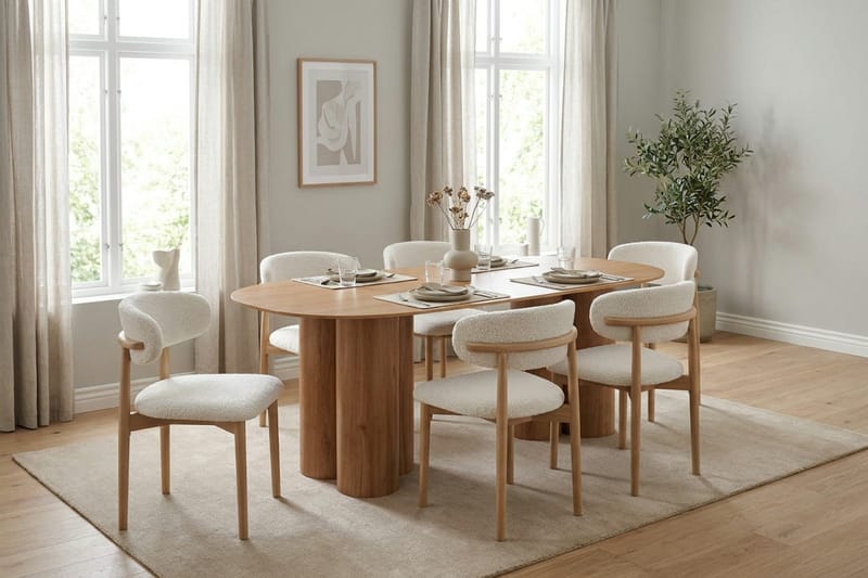 Juno spisegruppe rektangulær 220 cm eik med 6 Molly spisestoler - Eik - Møbler - Bord - Spisegrupper
