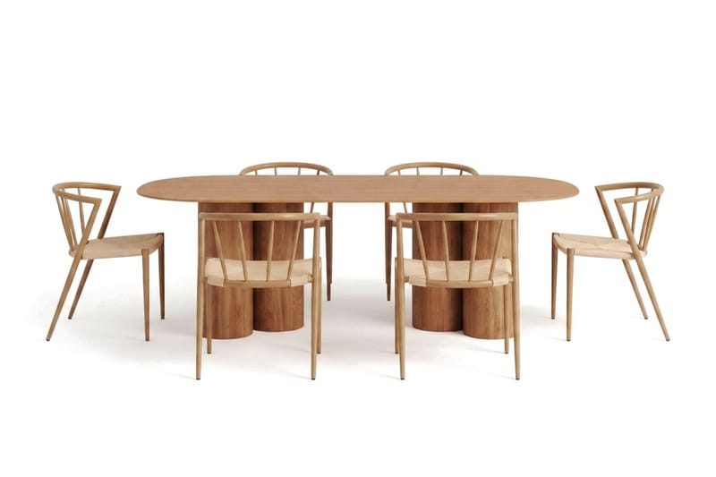 Juno spisegruppe rektangulær 220 cm eik med 6 Winston spisestoler - Eik - Møbler - Bord - Spisegrupper