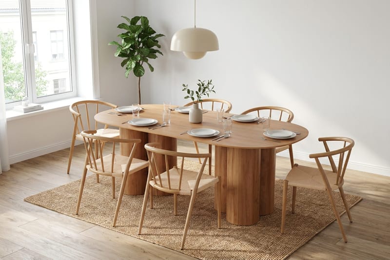 Juno spisegruppe rektangulær 220 cm eik med 6 Winston spisestoler, Eik