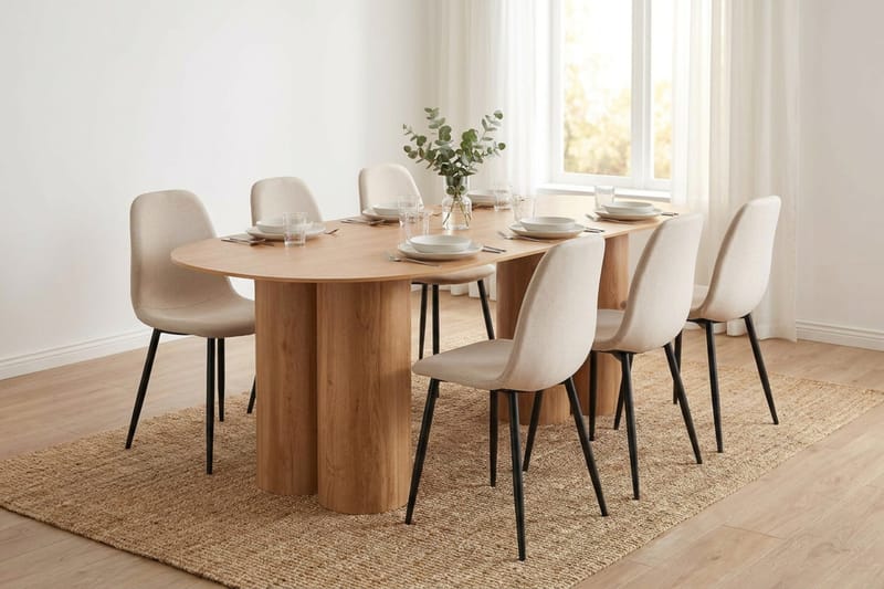 Juno spisegruppe rektangulær 220 cm eik med 8 Nibe spisestoler - Eik - Møbler - Bord - Spisegrupper
