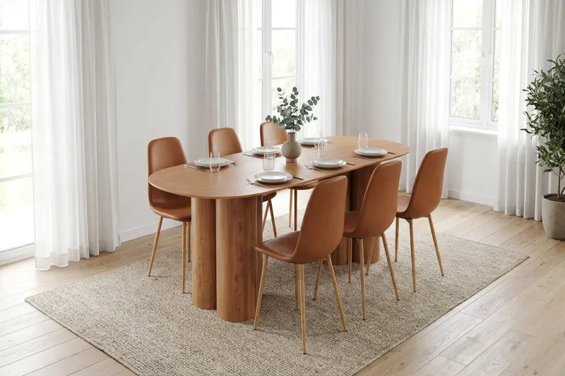 Juno spisegruppe rektangulær 220 cm eik med 8 Nibe spisestoler - Eik - Møbler - Bord - Spisegrupper