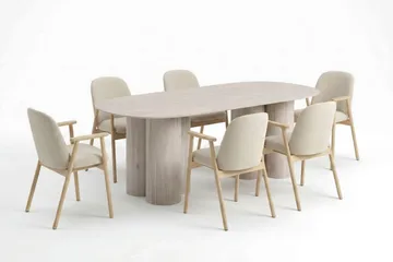Juno spisegruppe rektangulær 220 cm hvitlasert med 6 Reciclar spisestoler - Hvitbeiset eik - Møbler - Bord - Spisegrupper