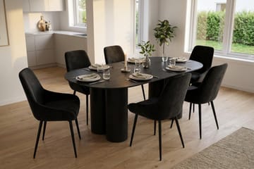 Juno spisegruppe rektangulær 220 cm svart med 6 Alsarp spisestoler - Svartbeiset eik - Møbler - Bord - Spisegrupper