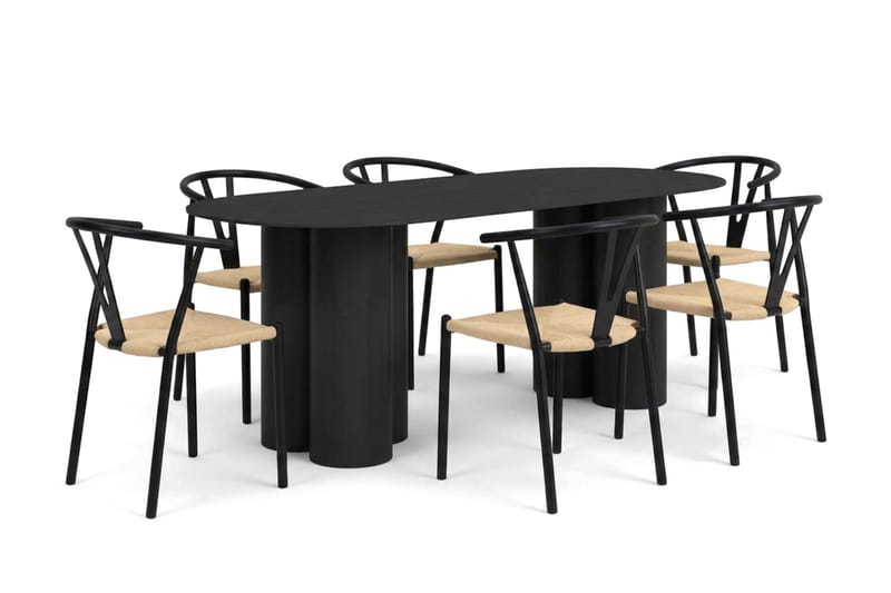 Juno spisegruppe rektangulær 220 cm svart med 6 Elysia spisestoler - Svartbeiset eik - Møbler - Bord - Spisegrupper