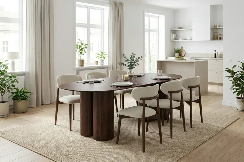 Juno spisegruppe rektangulær 220 cm valnøtt med 6 Molly spisestoler - Valnøtt - Møbler - Bord - Spisegrupper