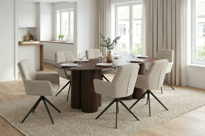 Juno spisegruppe rektangulær 220 cm valnøtt med 6 Torsby spisestoler - Valnøtt - Møbler - Bord - Spisegrupper