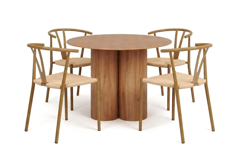 Juno spisegruppe rund 110 cm eik med 4 Elysia spisestoler, Eik