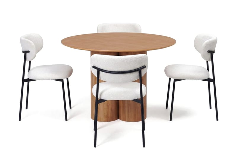 Juno spisegruppe rund 110 cm eik med 4 Lucy spisestoler, Eik