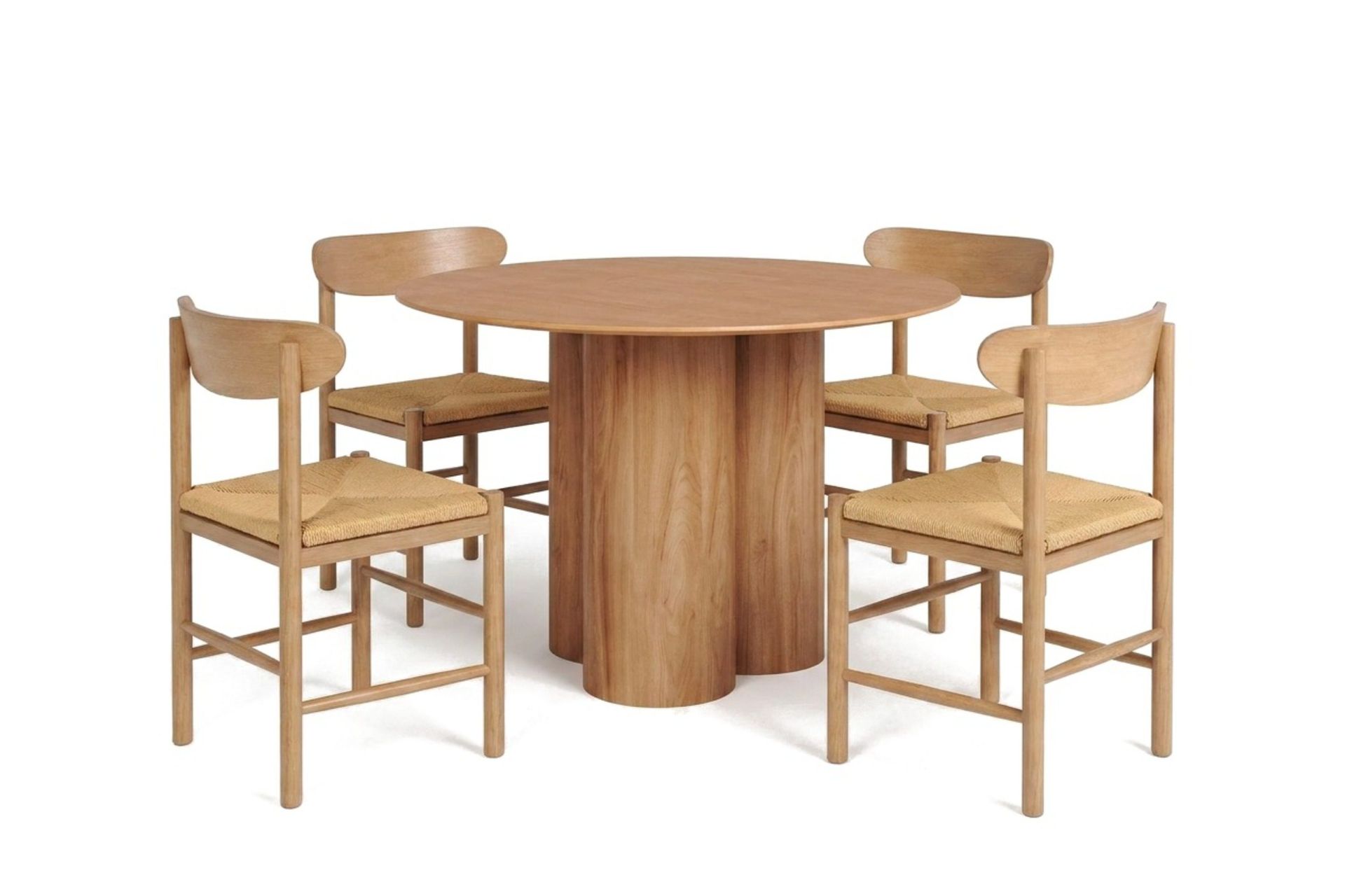 Juno spisegruppe rund 110 cm eik med 4 Malte spisestoler -
