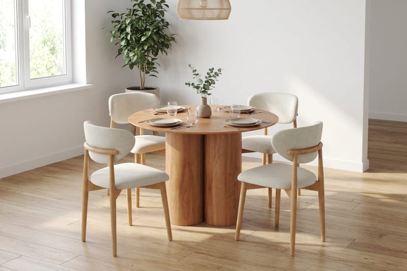 Juno spisegruppe rund 110 cm eik med 4 Molly spisestoler - Eik - Møbler - Bord - Spisegrupper