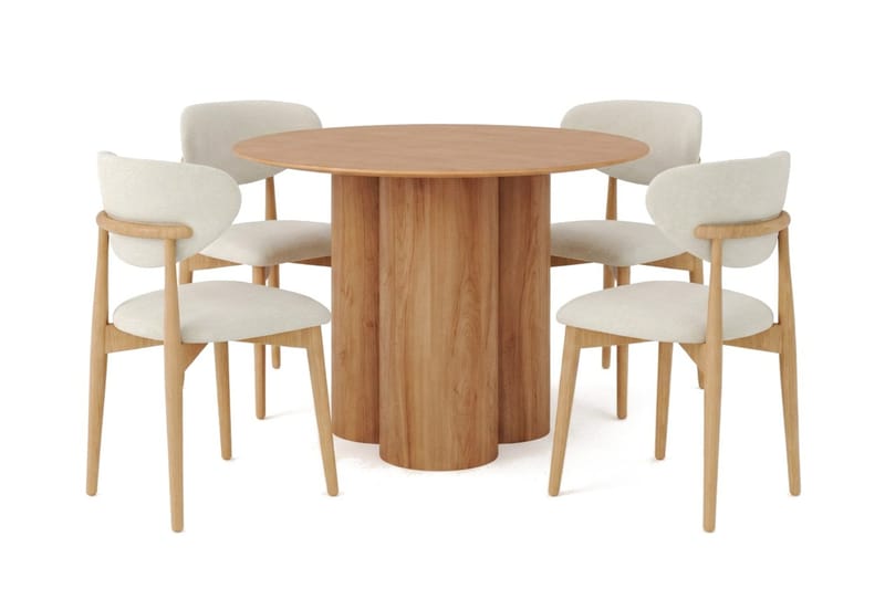 Juno spisegruppe rund 110 cm eik med 4 Molly spisestoler - Eik - Møbler - Bord - Spisegrupper