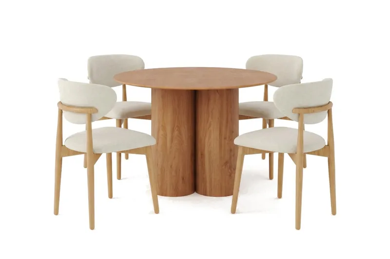 Juno spisegruppe rund 110 cm eik med 4 Molly spisestoler, Eik