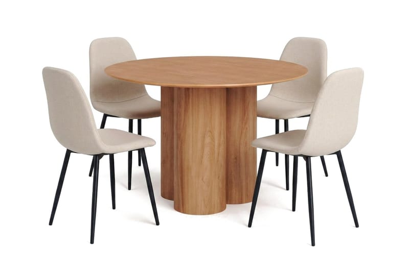 Juno spisegruppe rund 110 cm eik med 4 Nibe spisestoler, Eik