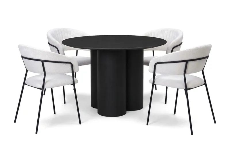 Juno spisegruppe rund 110 cm svart med 4 Karol spisestoler, Svart
