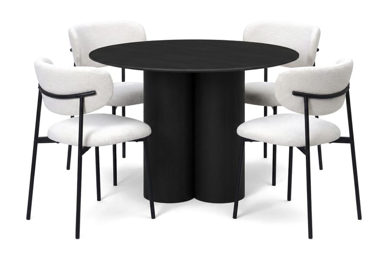 Juno spisegruppe rund 110 cm svart med 4 Lucy spisestoler - Svart - Møbler - Bord - Spisegrupper
