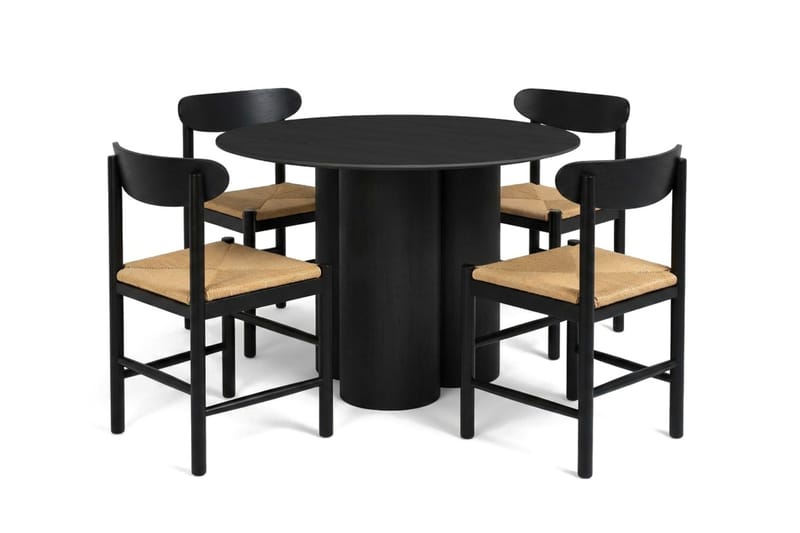 Juno spisegruppe rund 110 cm svart med 4 Malte spisestoler, undefined
