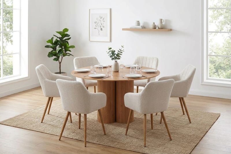 Juno spisegruppe rund 130 cm eik med 6 Filippa spisestoler - Eik - Møbler - Bord - Spisegrupper