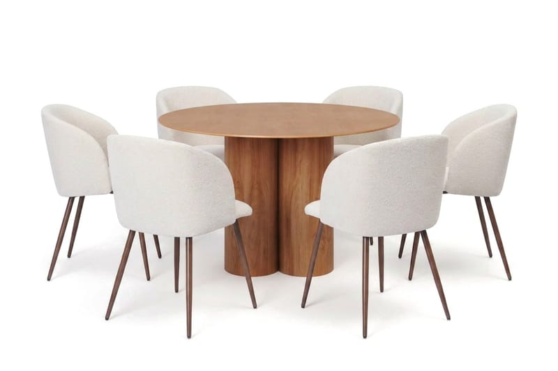 Juno spisegruppe rund 130 cm eik med 6 Greya spisestoler, Eik