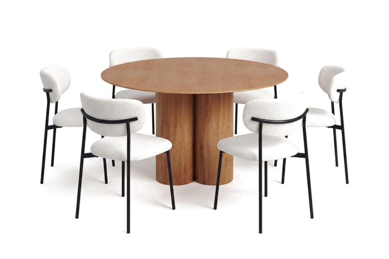 Juno spisegruppe rund 130 cm eik med 6 Lucy spisestoler, Eik