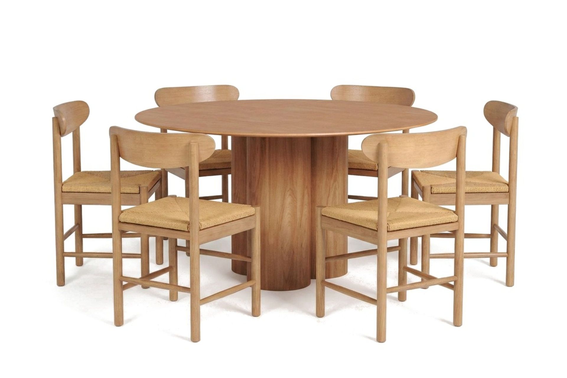 Juno spisegruppe rund 130 cm eik med 6 Malte spisestoler -