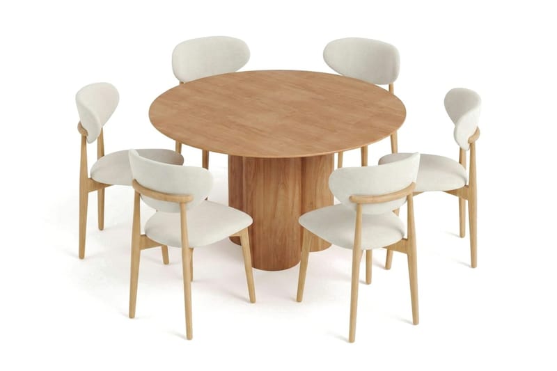 Juno spisegruppe rund 130 cm eik med 6 Molly spisestoler - Eik - Møbler - Bord - Spisegrupper