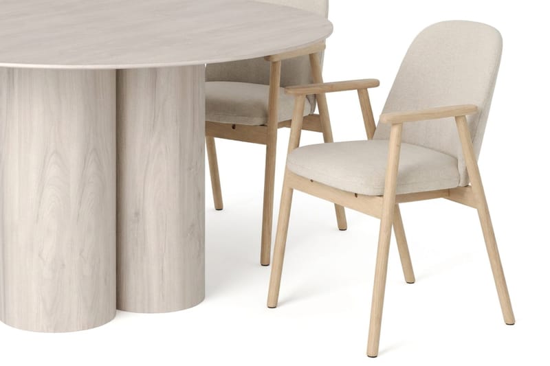 Juno spisegruppe rund 130 cm hvitlasert med 6 Reciclar spisestoler - Hvitlasert - Møbler - Bord - Spisegrupper