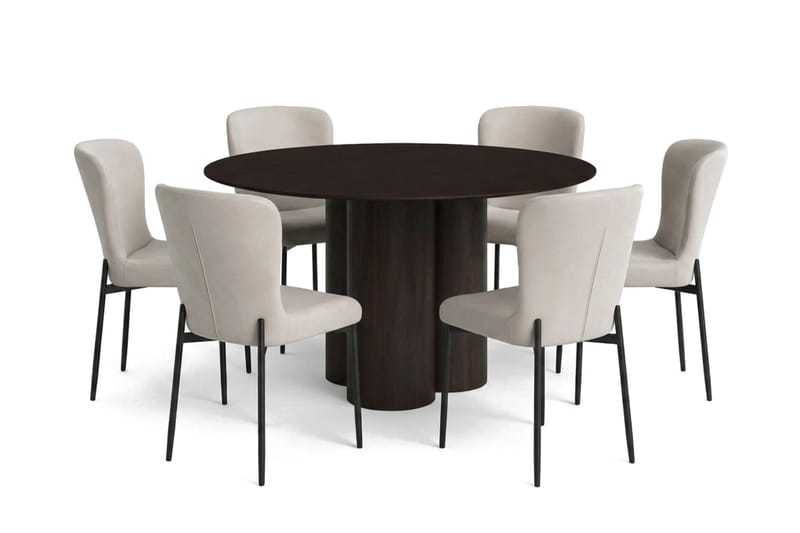 Juno spisegruppe rund 130 cm røkt eik med 6 Elsie spisestoler - Røkt eik/Beige - Møbler - Bord - Spisegrupper