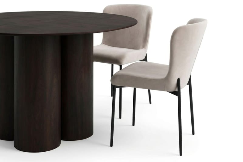 Juno spisegruppe rund 130 cm røkt eik med 6 Elsie spisestoler - Røkt eik/Beige - Møbler - Bord - Spisegrupper