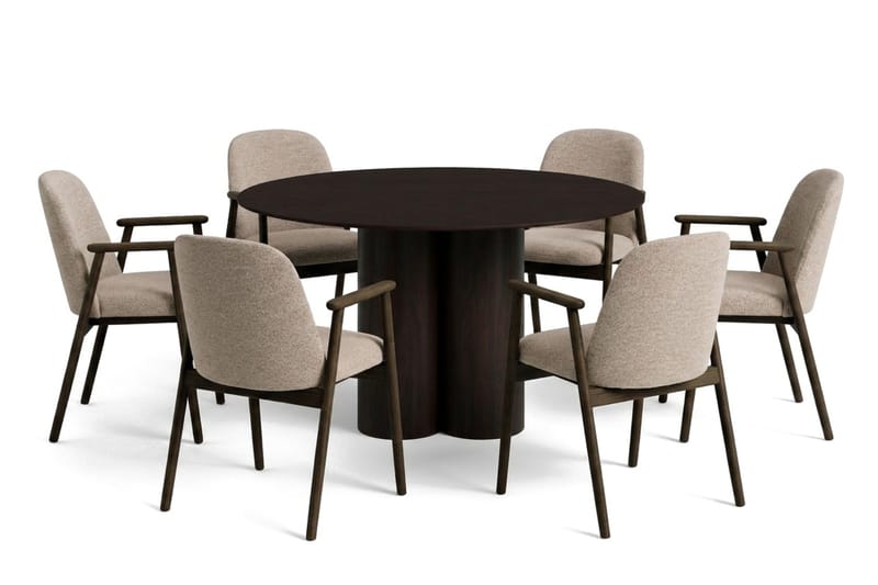 Juno spisegruppe rund 130 cm svart med 6 Reciclar spisestoler - Svart - Møbler - Bord - Spisegrupper
